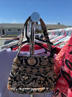 Vera Bradley Quilted Floral Print Shoulder Bag in Black and Brown